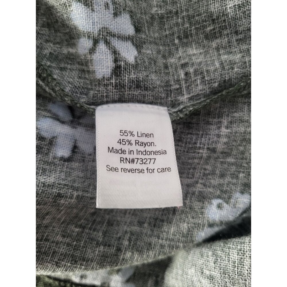 SONOMA Linen Blend Shirt Dress Olive Green with Blue Flowers SZ XL *No belt - Picture 4 of 8